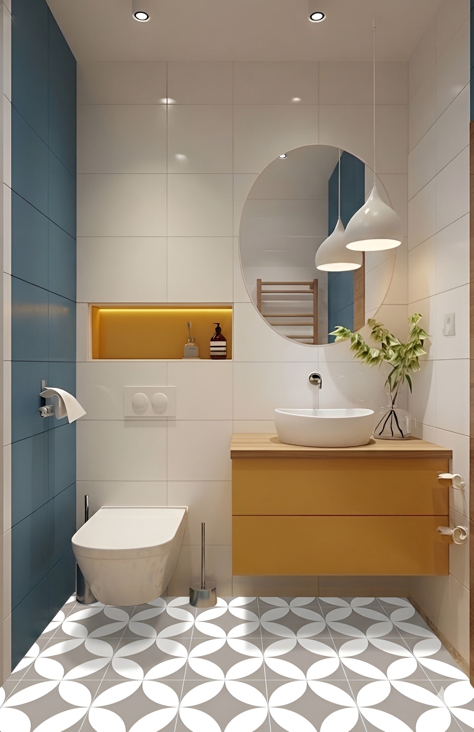 SC-119 Moroccan Vitrified Tile 12 Inch x 12 Inch (B) featuring intricate Moroccan-inspired geometric patterns and decorative Rangoli-style printed motifs with a matt finish, suitable for bathroom wall cladding, bathroom flooring, accent areas, shower spaces, and stylish residential interior design applications.