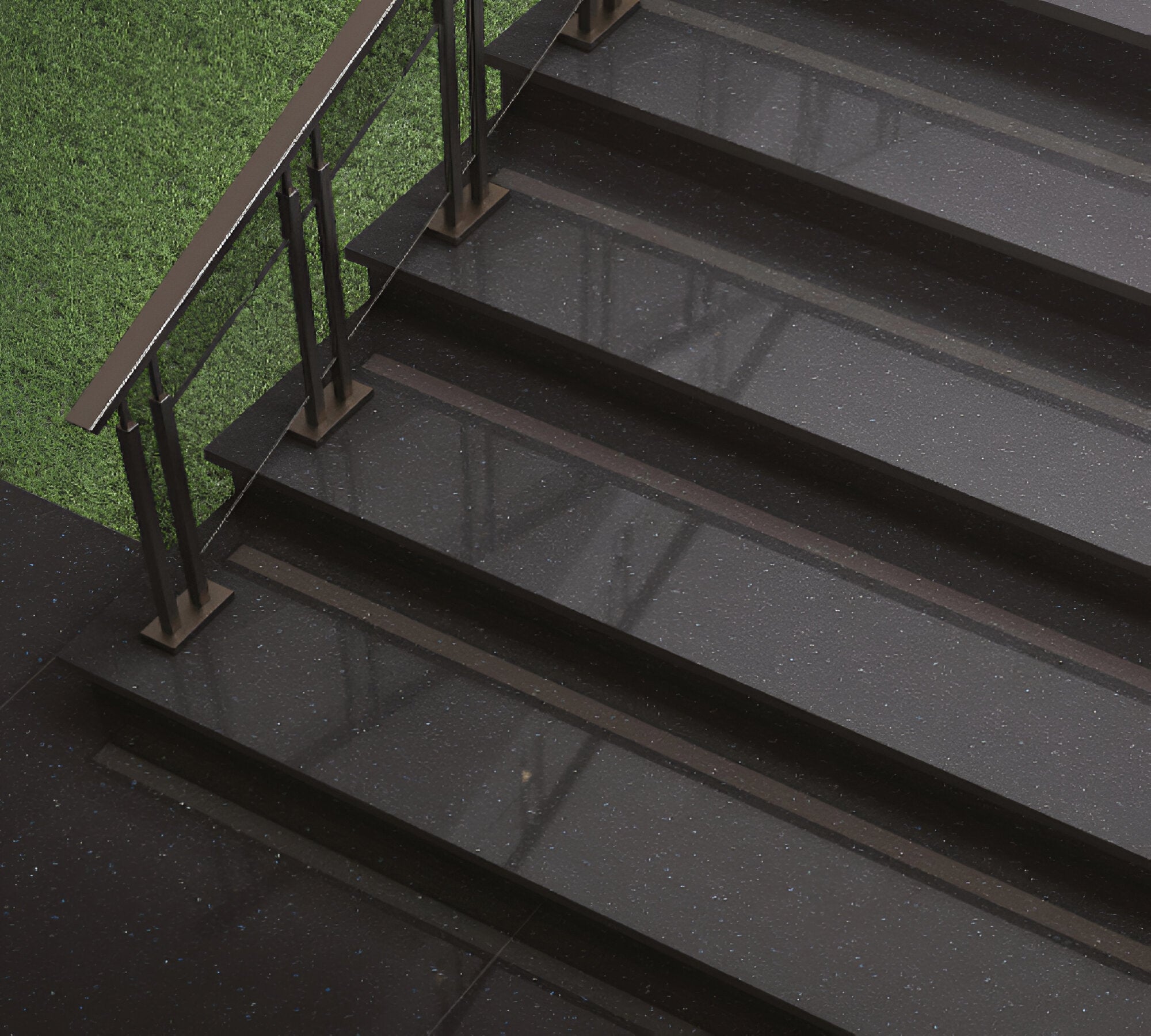 Saga Nero sintered stone kitchen counter top slab in 800x3000mm dimension with gloss finish, installed as a seamless modular kitchen countertop and table top surface, showcasing a smooth reflective texture, refined detailing, and a spacious layout suitable for modern residential and commercial interiors.