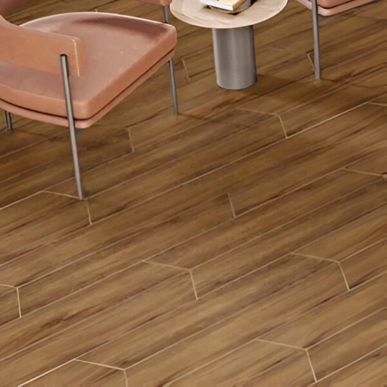 Sandbank Chevron Wooden Tile 6x36 Inch, featuring soft sandy wood tones arranged in a chevron pattern, ideal for warm, stylish, and durable flooring or wall applications.
