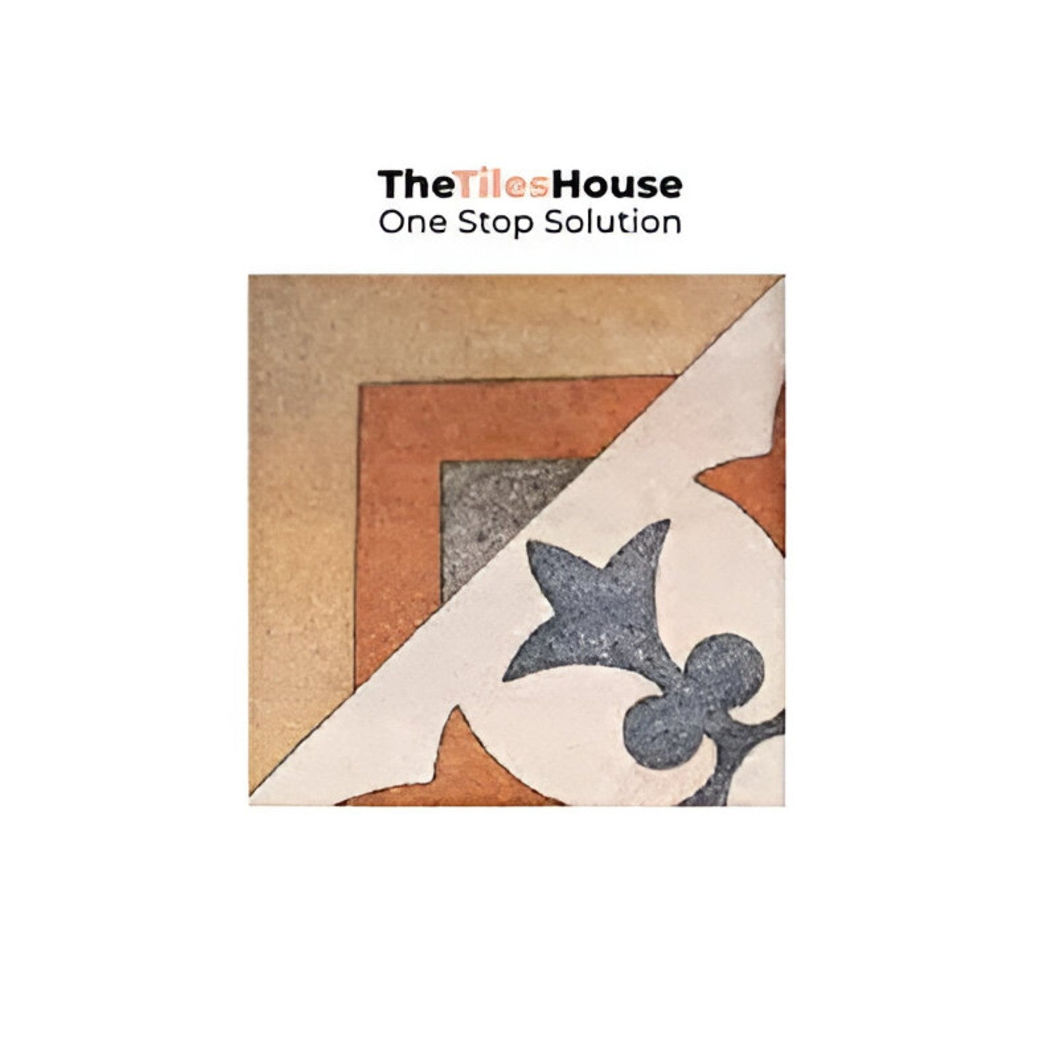Colorful Savoca Decor 6x6 inch ceramic tiles arranged in a vintage patchwork style on a kitchen backsplash, featuring a mix of floral, geometric, and traditional patterns in warm earthy tones of terracotta, blue, mustard, and grey.
