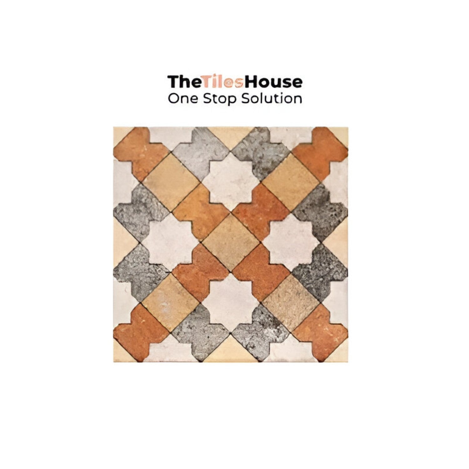Colorful Savoca Decor 6x6 inch ceramic tiles arranged in a vintage patchwork style on a kitchen backsplash, featuring a mix of floral, geometric, and traditional patterns in warm earthy tones of terracotta, blue, mustard, and grey.