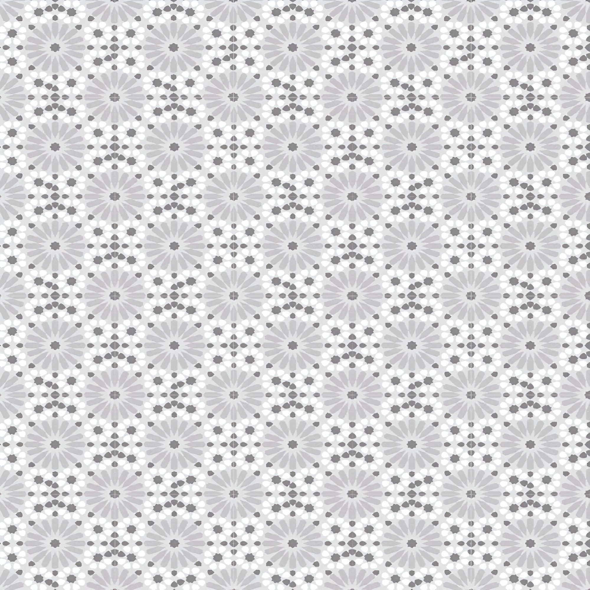 Savona Grey Moroccan Vitrified Tile 8x8 Inch with matt finish, featuring intricate Moroccan, printed, and Rangoli designs, perfect for stylish floor and wall applications, providing durability and aesthetic appeal.