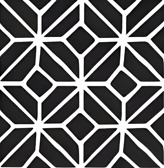 3093 Moroccan Tile – 24x24 inch ceramic tile featuring intricate black and white Moroccan patterns, perfect for stylish and statement-making floors or walls.