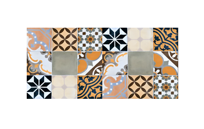 Sega Vitrified Moroccan Tile – 24×48 inch matt vitrified tile showcasing a vibrant printed Moroccan rangoli-style pattern in beige, brown, multicolor, and orange tones, ideal for accent walls and floor installations.
