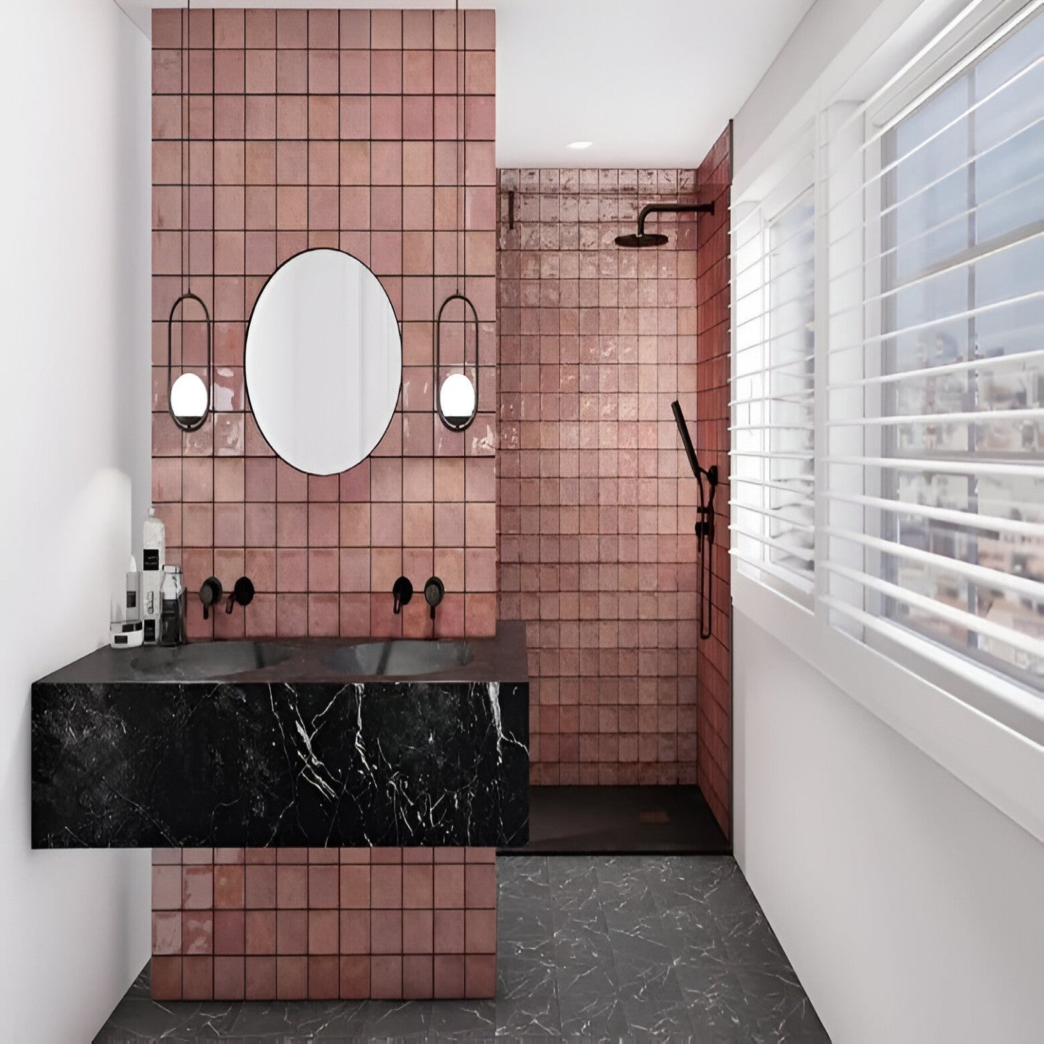 Segovia Carmine Ceramic Tile – 8×8 inch glossy red ceramic tile with handcrafted, subtly varied tones and a classic Moroccan-style pattern, perfect for vibrant accent walls.