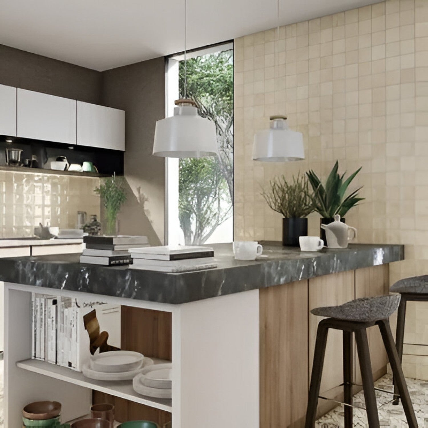 Segovia Cream Ceramic Tile – 8×8 inch glossy ceramic wall tile in gentle cream tone, featuring subtle handcrafted tonal variations ideal for bright and elegant interior accents.