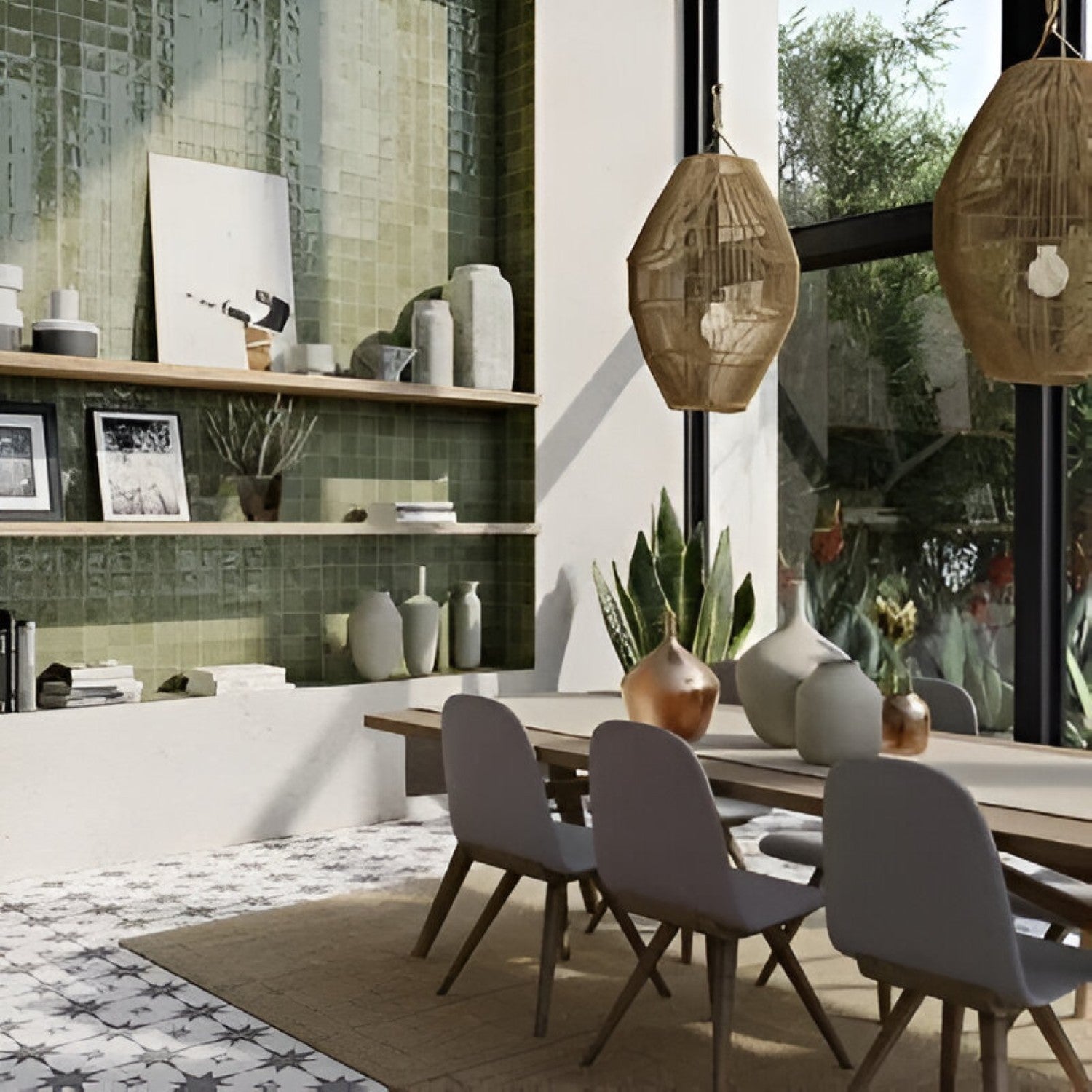 Segovia Forest Ceramic Tile – 8×8 inch glossy ceramic tile in deep forest green, showcasing handcrafted tonal variations typical of the Segovia range, ideal for accent walls and vibrant interior spaces.