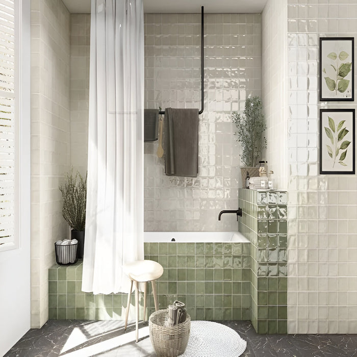 Glossy Ice White and Sage Green Spanish Square Subway