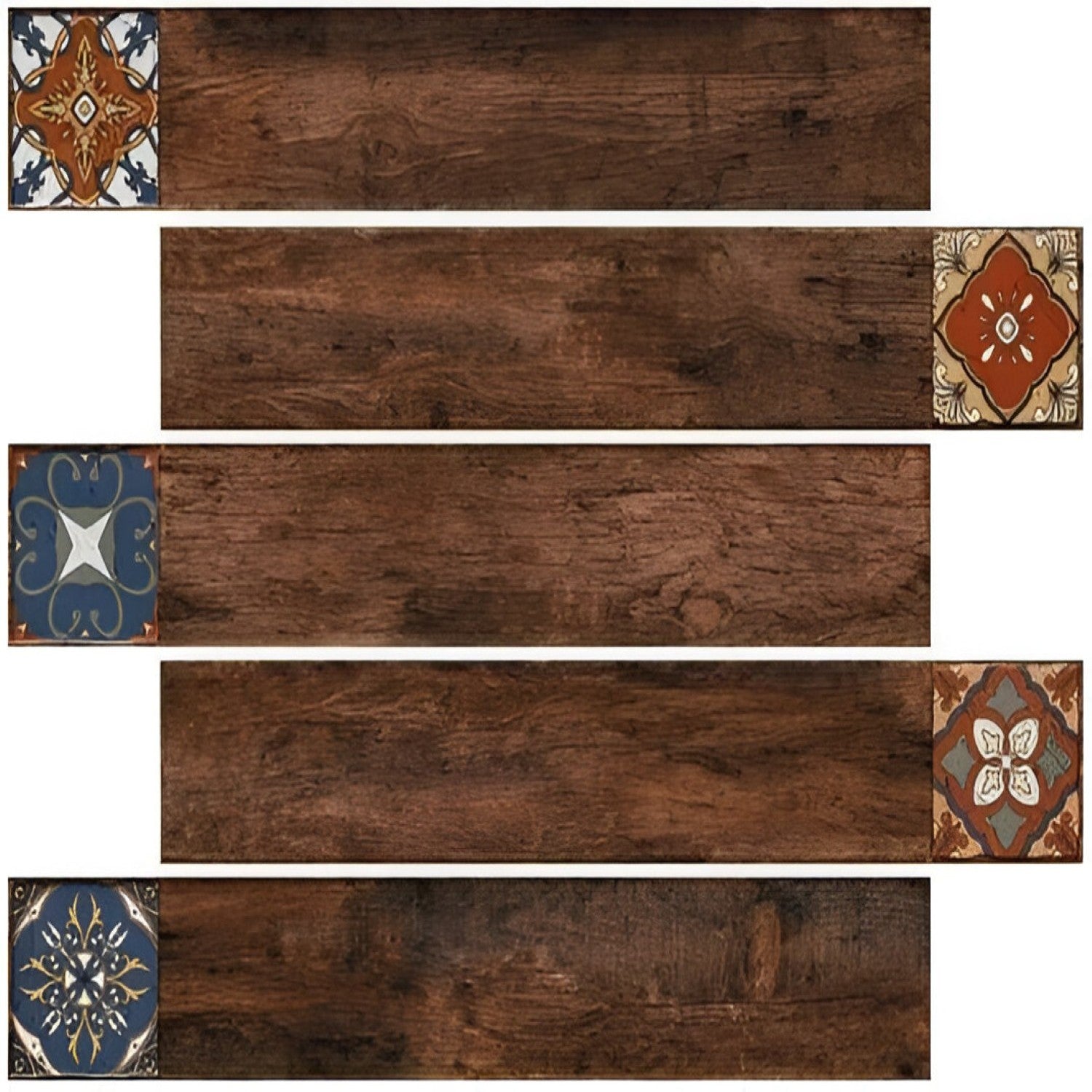 Sequio Marron Vitrified Tile – 6×36 inch matt-finish vitrified plank featuring rich, warm brown tones with subtle wood-grain texture, offering the durability of tile and the visual warmth of wood. 