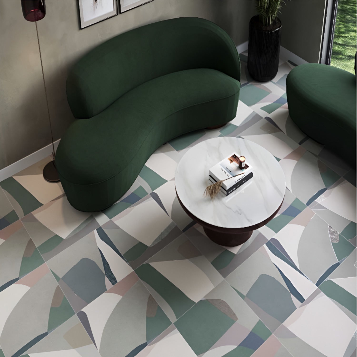 Shapes Gray Moroccan Ceramic Tile – 24x24 inch ceramic tile with subtle gray tones and delicate Moroccan geometric patterns for a modern, minimalist look.

