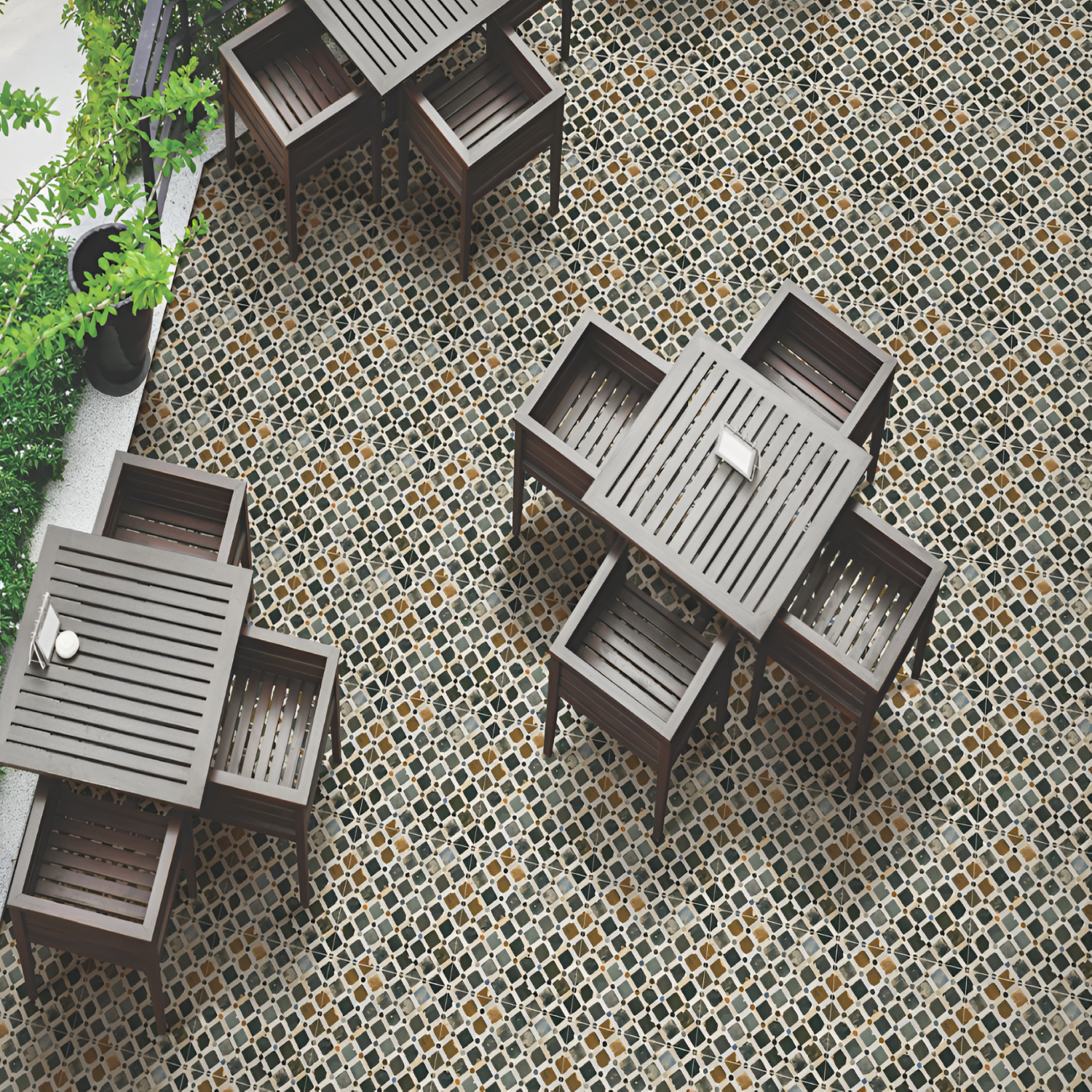 Shein Moroccan Vitrified Tile – 16x16 Inch floor tile featuring elegant Moroccan motifs in soft neutral and blue tones, ideal for decorative and long-lasting flooring.