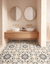 Shop Corolla Moroccan Vitrified Tile 16×16 Inch (B) featuring Moroccan and Rangoli-inspired printed designs with a matt finish. Durable vitrified bathroom floor tile offering style, strength, and easy maintenance.