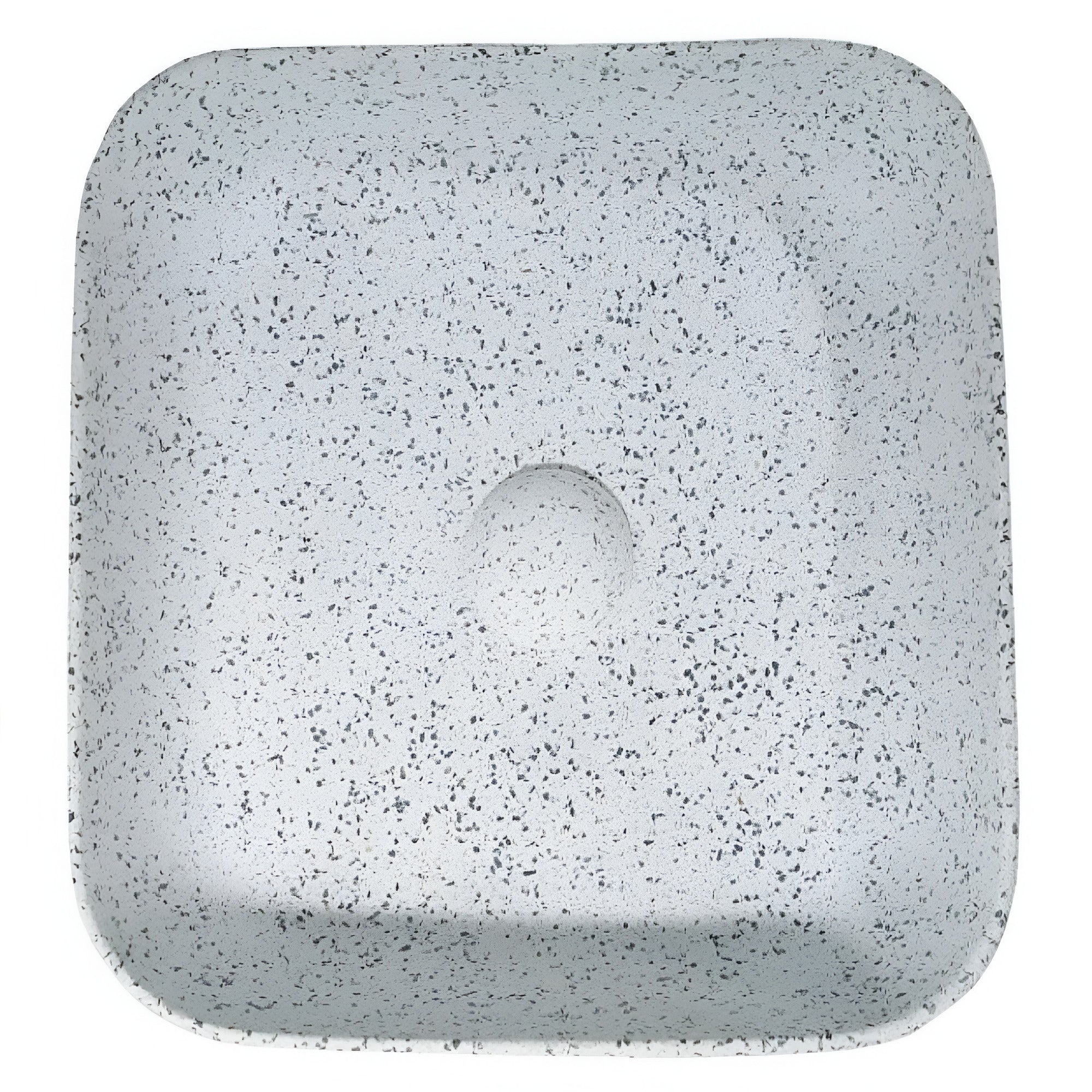 TTH-023-1 terrazzo ceramic countertop washbasin placed on a modern vanity, showcasing its square shape, smooth ceramic surface, and designer terrazzo pattern with a deep, functional bowl structure.
