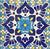 TTH-19 Ceramic Tile – 6×6 inch glossy ceramic tile featuring a deep navy-blue background with intricate white floral rangoli-inspired moatifs, perfect for decorative mosaic accents.