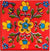 TTH-225 Ceramic Tile 2 x 2 Inch – Handmade tile with a vivid red background, showcasing a central yellow and blue floral design with green and black leafy accents, arranged in a grid layout.