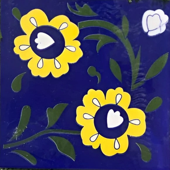 TTH‑2 Ceramic Tile – 6×6 inch ceramic tile featuring a soft teal background with a delicate white rangoli-style floral motif, ideal for elegant mosaic or wall accent installations.