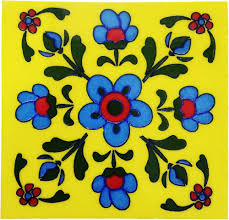 TTH-331 Ceramic Tile 3x3 inch showcasing a traditional indigo floral pattern on a white base, perfect for heritage-inspired mosaic walls or decorative accents.