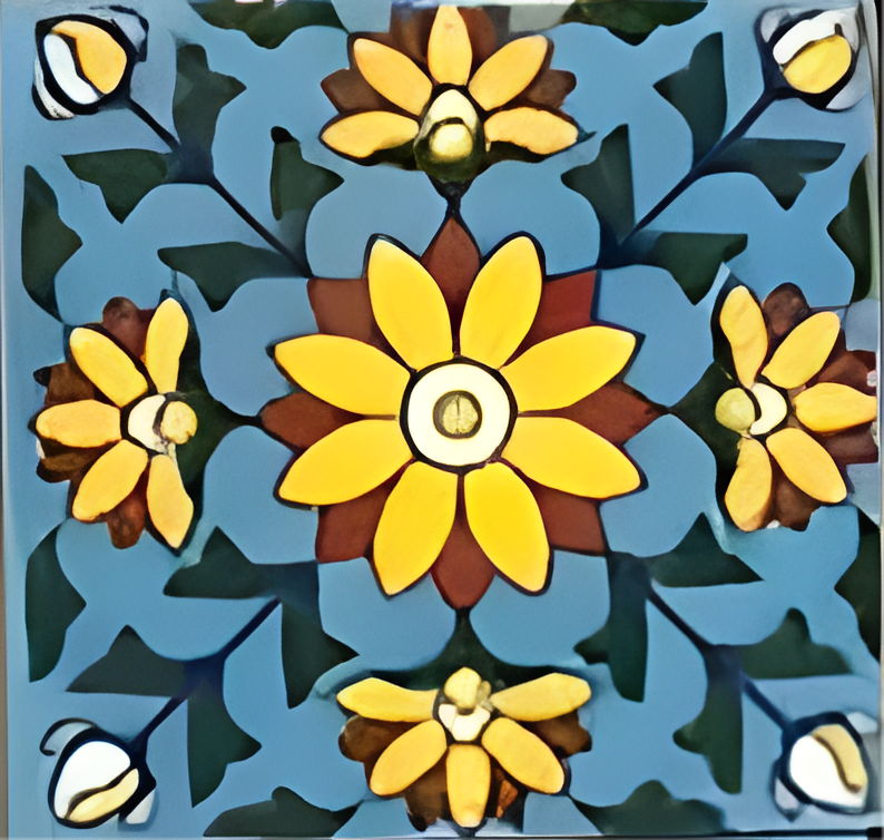 TTH-332 Ceramic Tile 3x3 inch featuring a classic blue and white floral motif with intricate symmetrical detailing, ideal for elegant wall inlays or mosaic borders.