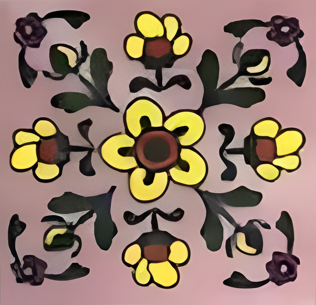 TTH-333 Ceramic Tile 3x3 inch featuring a traditional floral medallion in soft green and mustard hues on a white base, perfect for vintage-style wall accents or mosaic layouts.







