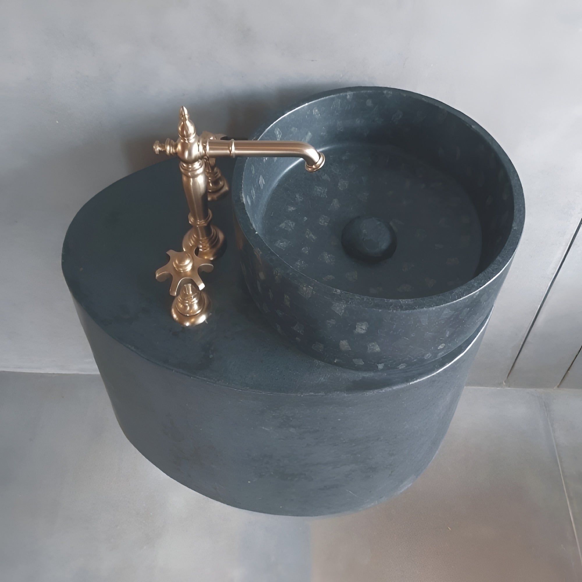 Ceramic countertop washbasin TTH 033 featuring a terrazzo-inspired surface design, square-shaped basin with smooth ceramic finish, designed for placement on a bathroom vanity or counter, showcasing refined craftsmanship, balanced proportions, and a modern architectural form suitable for residential and commercial bathroom interiors.