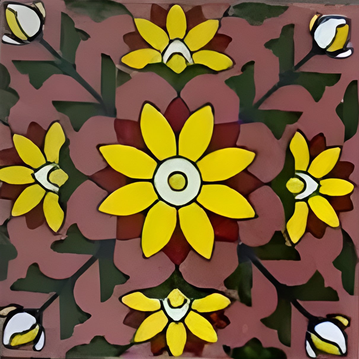 TTH‑443 Ceramic Tile – 4×4 inch glossy multicolor ceramic tile featuring a handmade Jaipur/Moroccan-style rangoli design, ideal for decorative mosaic accents. 