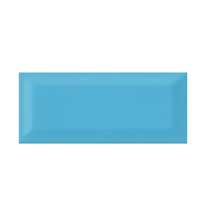 T Blue Bevelled Subway Tile 4x8 inch with a glossy finish, featuring a vibrant turquoise-blue beveled surface, smooth and durable, ideal for contemporary backsplashes and decorative wall applications.
