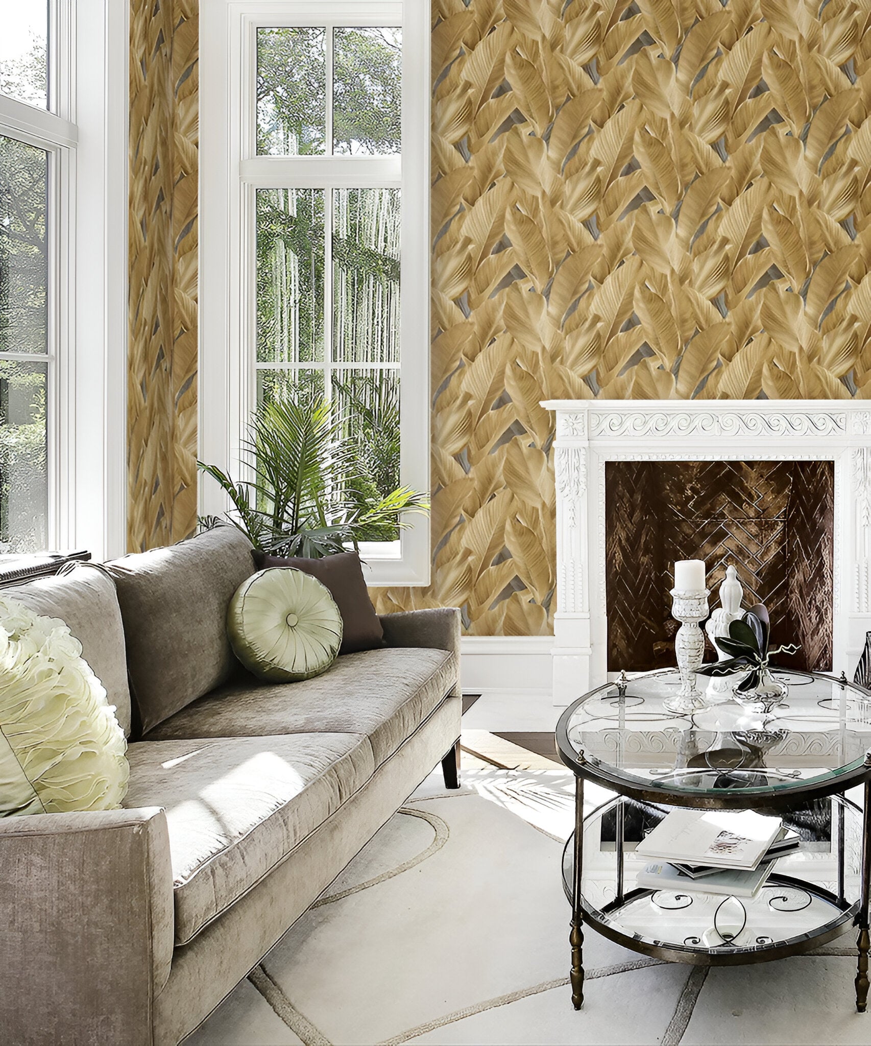 Tahiti 13303 wallpaper in beige featuring an elegant floral pattern with delicate detailing, perfect for adding a touch of modern sophistication and timeless charm to living rooms, bedrooms, or accent walls.