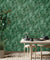 Tahiti 13304 wallpaper design featuring a sophisticated floral pattern in soothing green tones, showcasing detailed botanical motifs inspired by tropical foliage, ideal for enhancing modern and classic interiors with a fresh natural look.