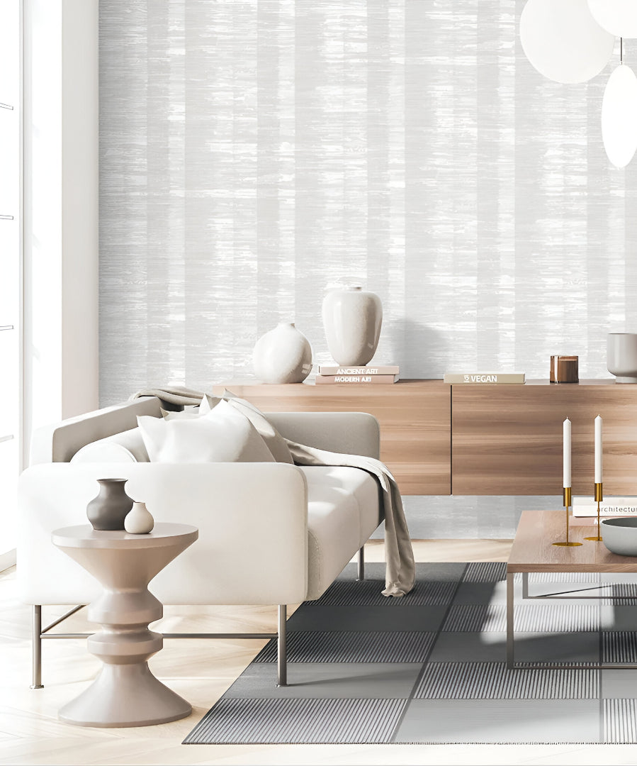 Tahiti 13324 grey textured wallpaper showcasing a sophisticated three-dimensional pattern. The soft grey tone provides a modern and elegant backdrop suitable for bedrooms, living rooms, offices, and high-traffic areas.