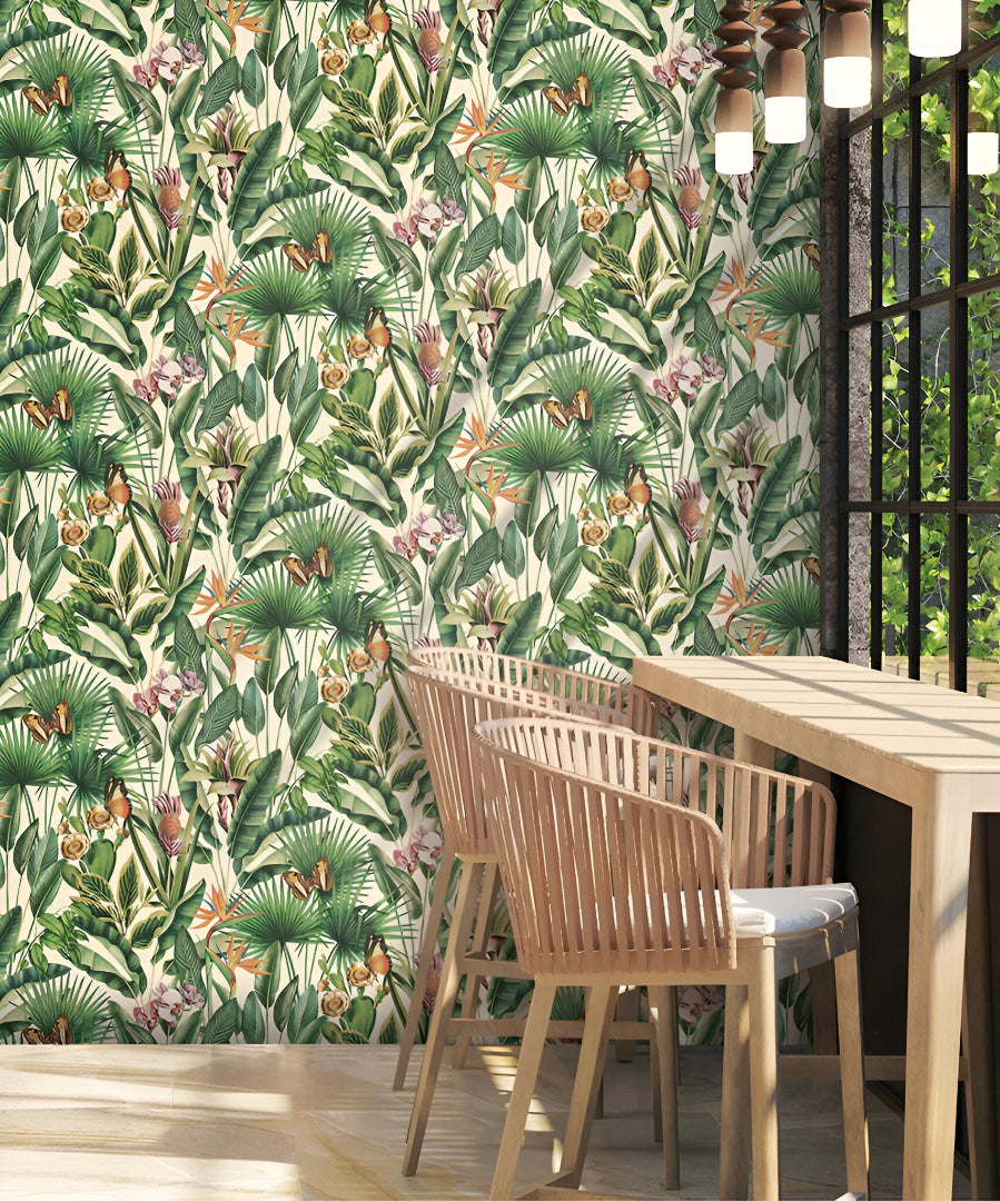 Tahiti 13335 wallpaper featuring intricate beige floral patterns on a soft neutral background, showcasing elegant detailing and timeless design suitable for modern and classic interiors.