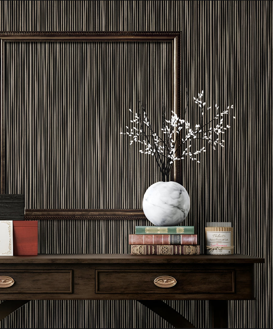 Tahiti 13342 black textured wallpaper featuring a modern, elegant design with subtle raised patterns, perfect for accent walls in contemporary living rooms, bedrooms, and office spaces.