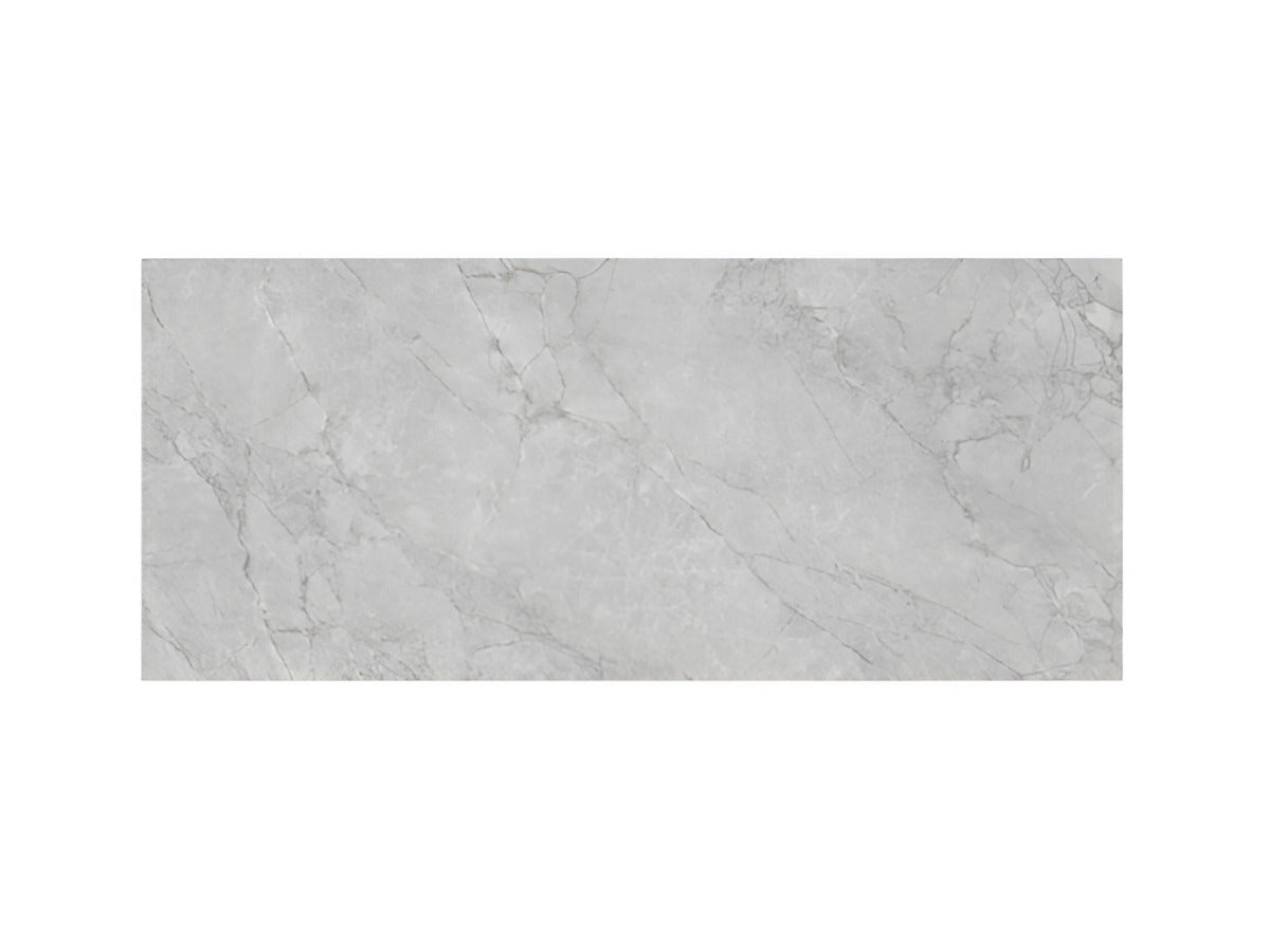 Tamptatino Gris vitrified tile in 24 x 48 inch format featuring a glossy marble-inspired surface pattern, installed on a modern interior floor and wall layout, reflecting light to create a spacious, premium and elegant architectural look with seamless large-format tile alignment.