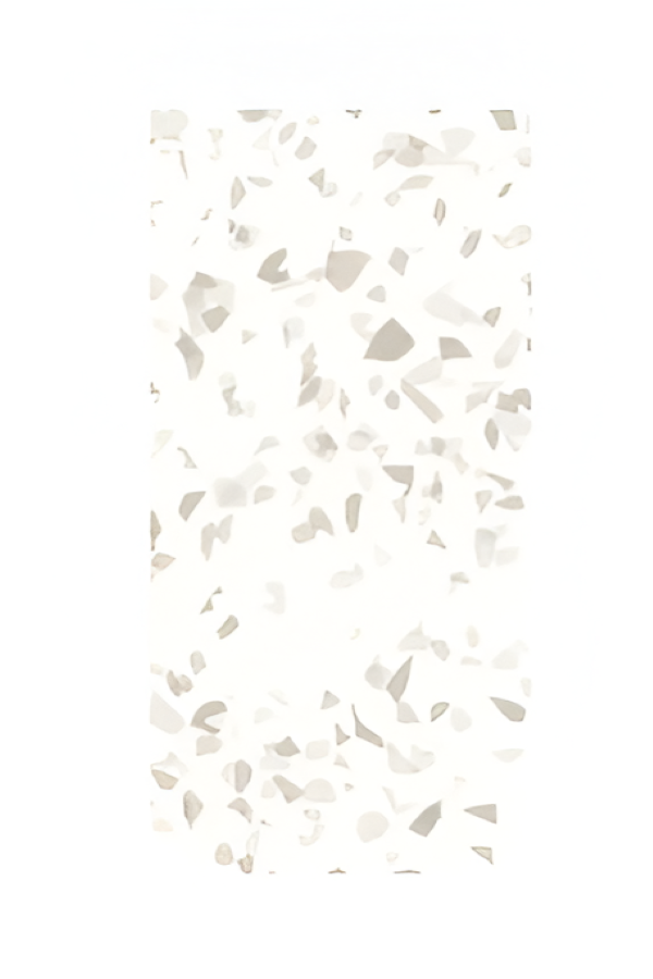 Terra White Terrazzo Vitrified Tile 24 x 48 inch featuring a clean white terrazzo-inspired design with subtle speckled patterns, ideal for creating a bright and contemporary look on floors and walls.
