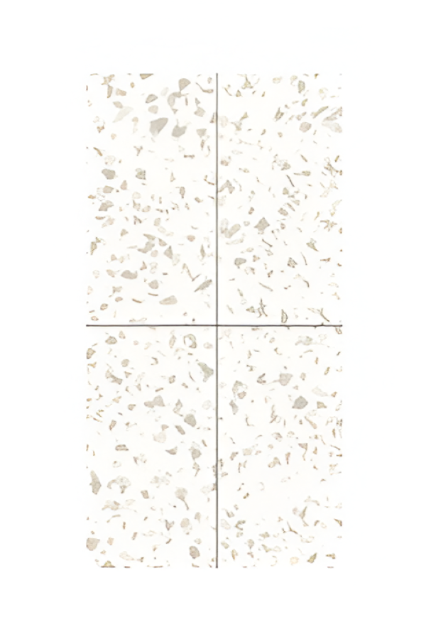 Terra White Terrazzo Vitrified Tile 24 x 48 inch featuring a clean white terrazzo-inspired design with subtle speckled patterns, ideal for creating a bright and contemporary look on floors and walls.
