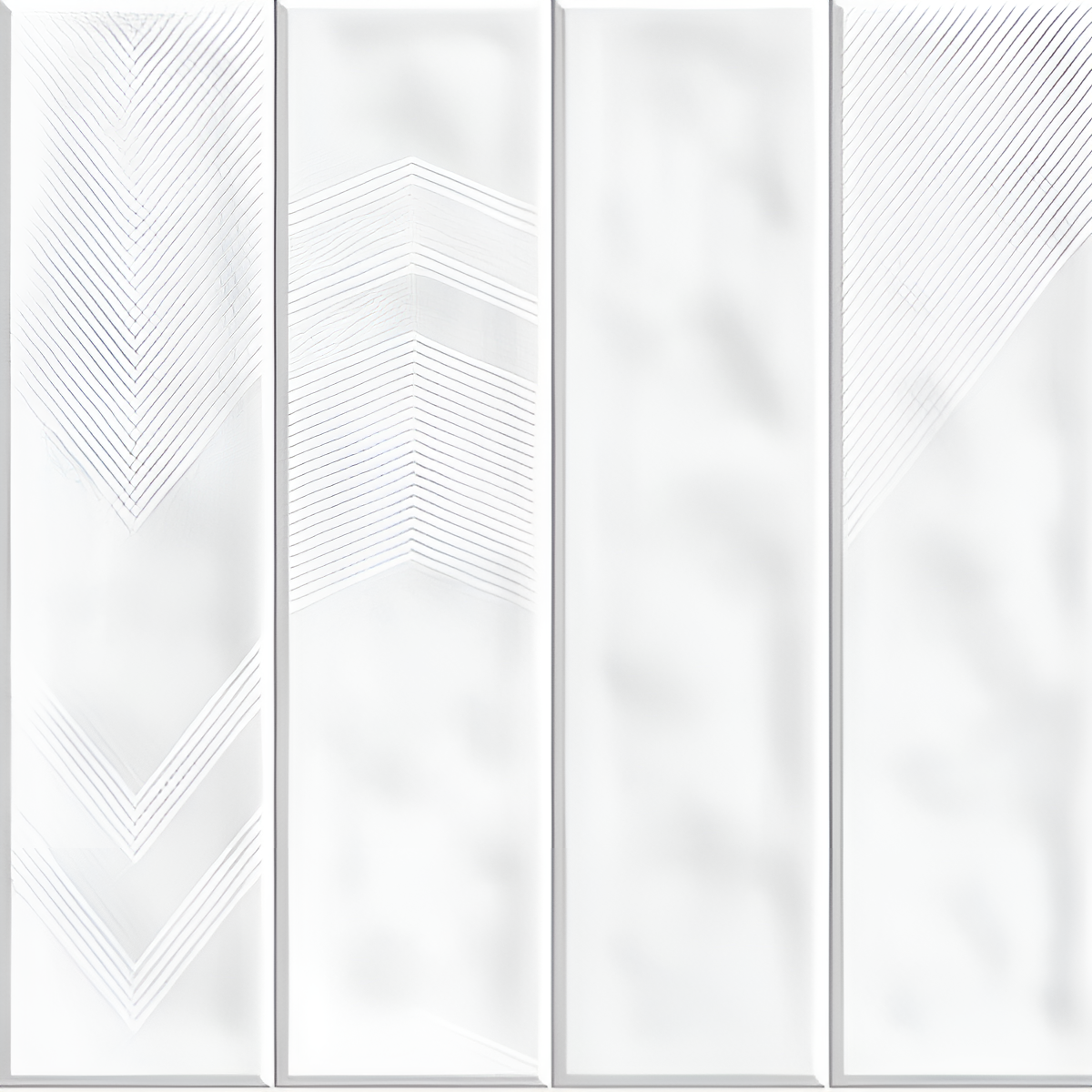 Tikal Nexo Ice Ceramic Tile 12x12 Inch – White matte tile with subtle chevron lines across four vertical segments.

