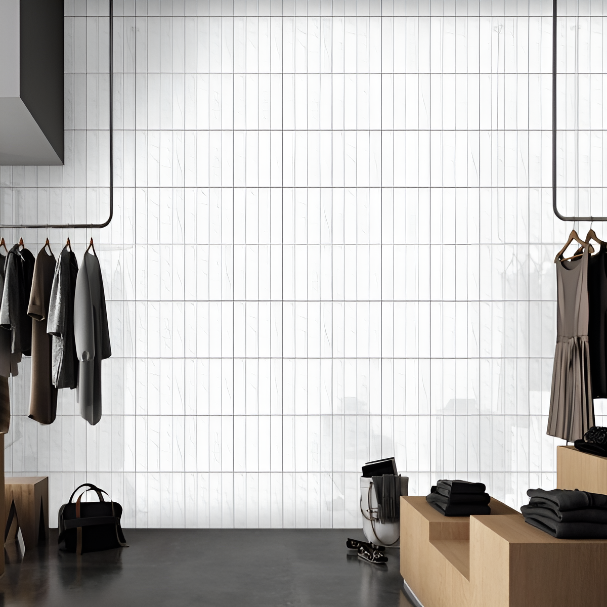 Tikal Nexo Ice Ceramic Tile 12x12 Inch – White matte tile with subtle chevron lines across four vertical segments.

