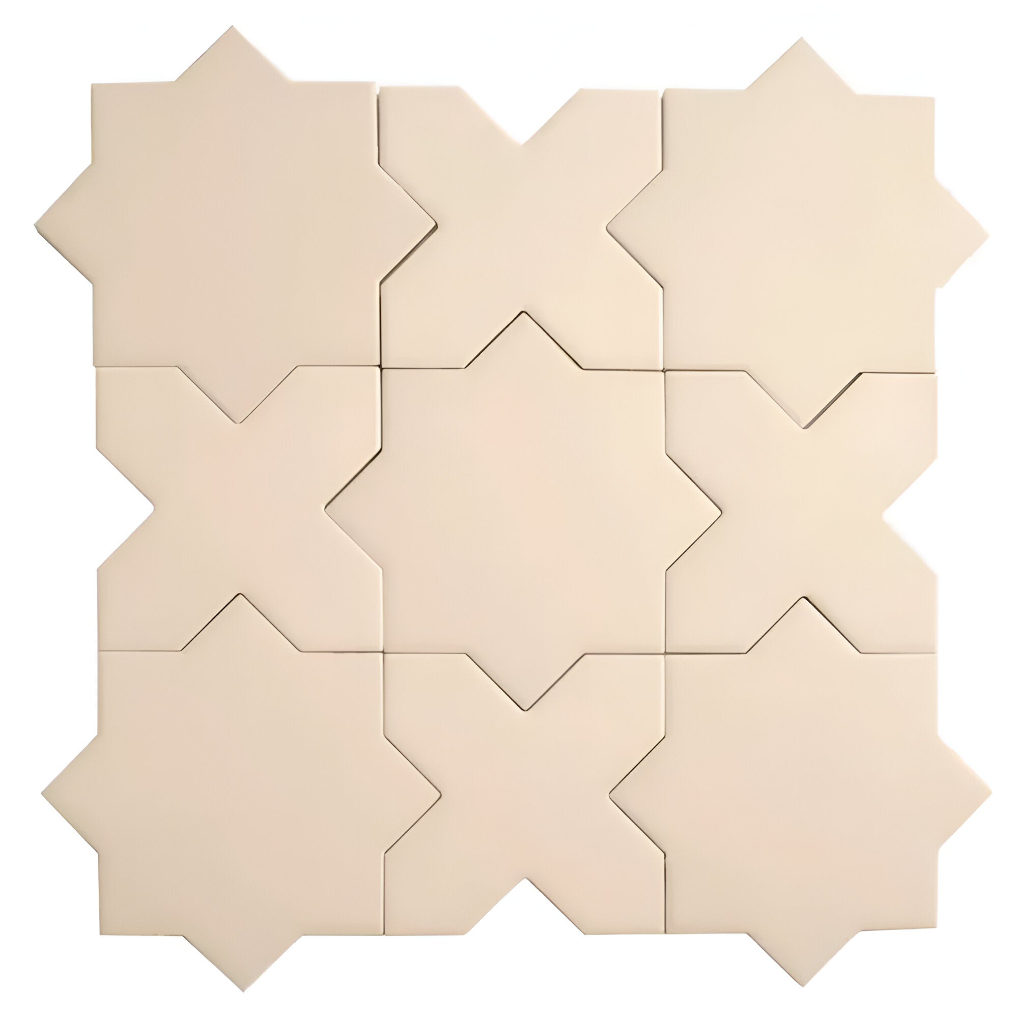Trefoil Ivory Star-Cross vitrified tile in 6×6 inch size featuring a soft ivory tone with a detailed star-cross surface pattern and matt finish, suitable for elegant floor and wall installations in modern and classic interiors.