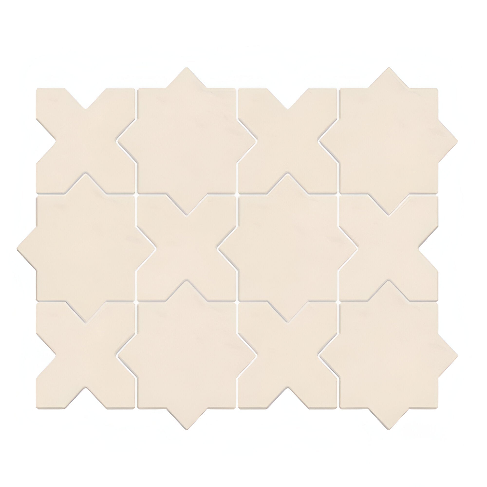 Trefoil Ivory Star-Cross vitrified tile in 6×6 inch size featuring a soft ivory tone with a detailed star-cross surface pattern and matt finish, suitable for elegant floor and wall installations in modern and classic interiors.