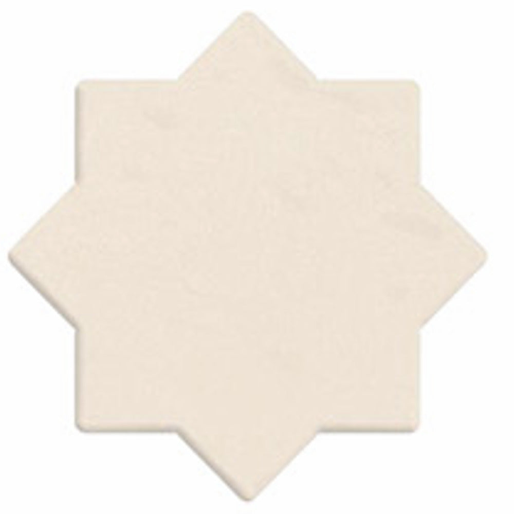Trefoil Ivory Star-Cross vitrified tile in 6×6 inch size featuring a soft ivory tone with a detailed star-cross surface pattern and matt finish, suitable for elegant floor and wall installations in modern and classic interiors.