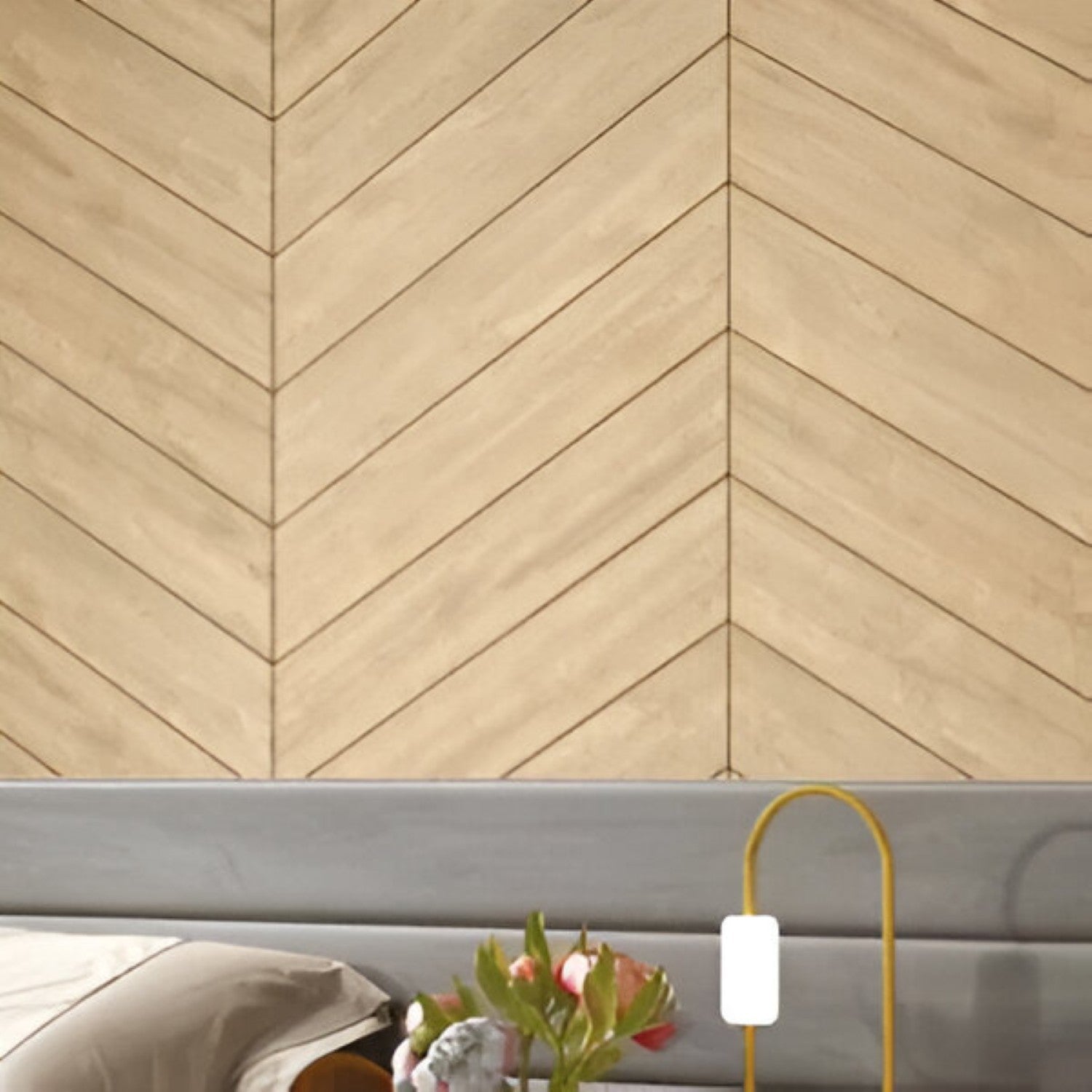 Tropaz Springcreek Chevron Wooden Tile 6x36 Inch, featuring natural wood tones with a hint of warmth arranged in a chevron pattern, perfect for stylish and durable flooring or wall applications.
