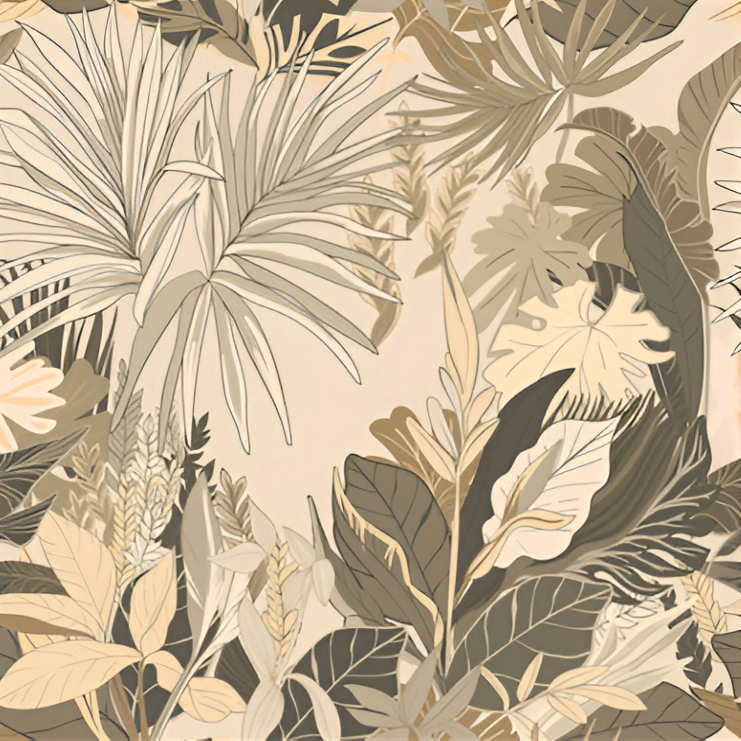 Tropical Beige Decor Ceramic Tile – 24x24 inch tile with tropical leaf design in soft beige tones on a neutral ceramic base.