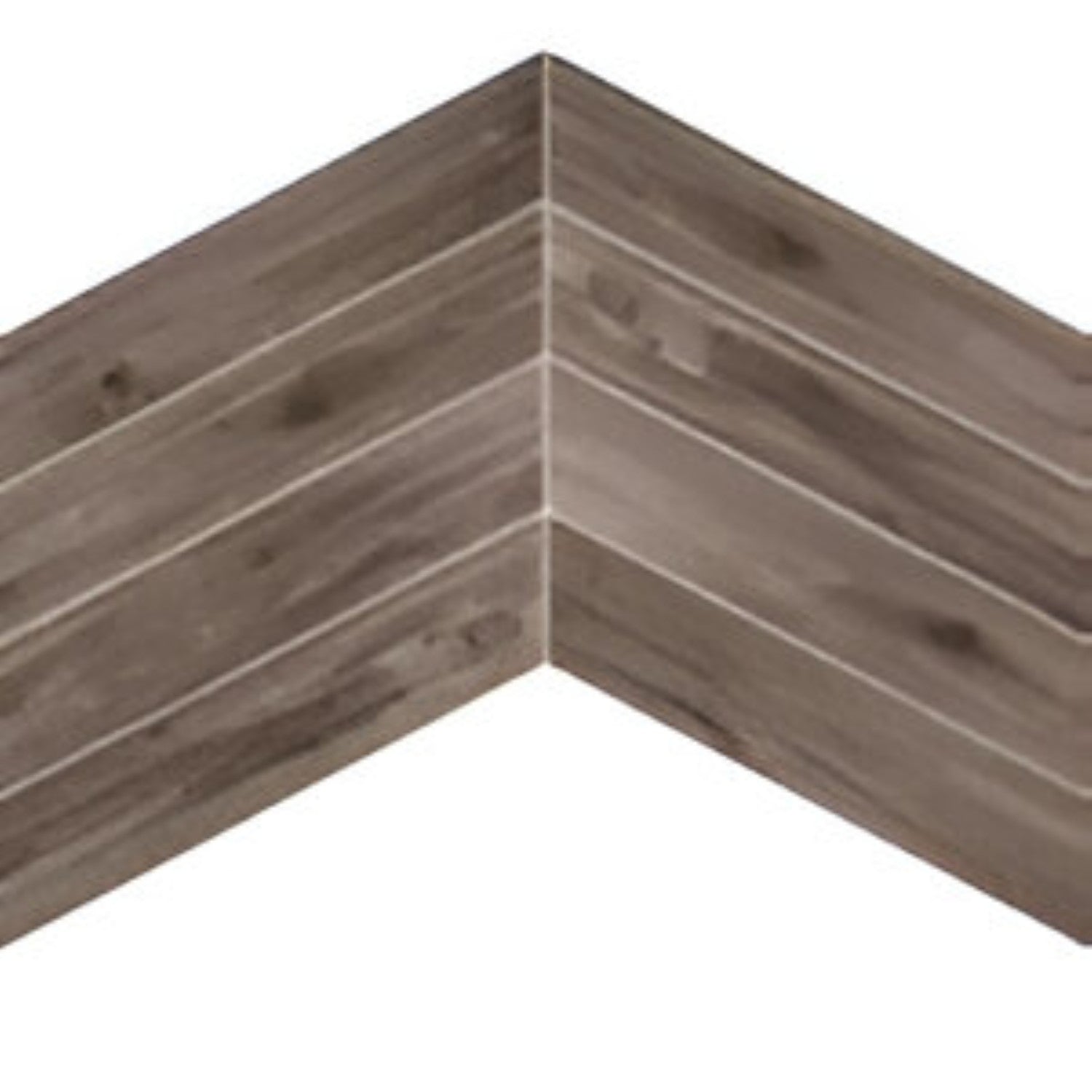 Twilight Chevron Wooden Tile 6x36 Inch, featuring deep, muted wood tones arranged in a chevron pattern, ideal for modern and durable flooring or wall applications.
