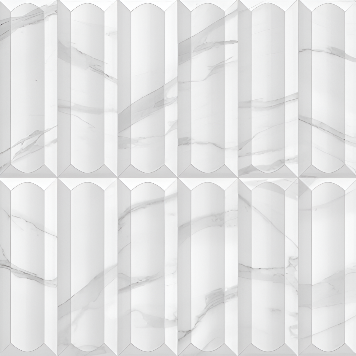 VM-09 Ceramic Tile 12x12 inch – white glossy finish fluted subway design, elegant ceramic tile for walls and floors, perfect for kitchens, bathrooms, and modern interiors