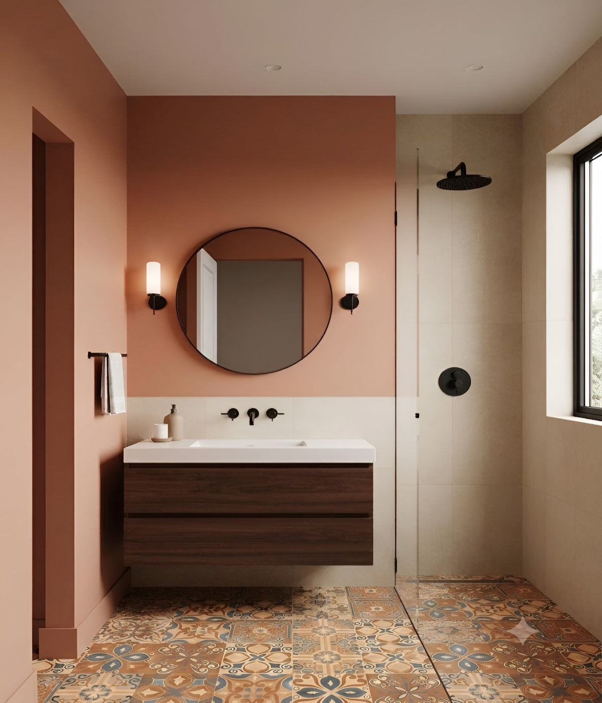 Terracotta and Brown Moroccan Bathroom