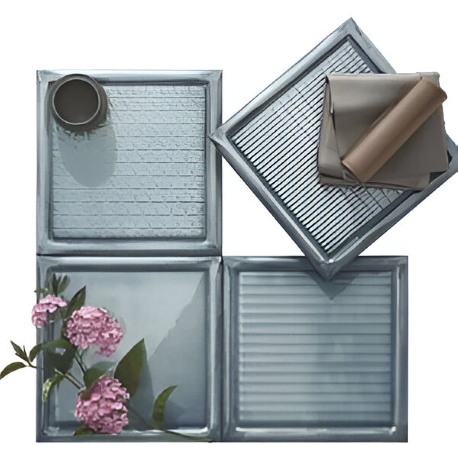Verglas Aqua Frame Ceramic Tile 8x8 inch with subtle blue-toned frame design, smooth matte finish, and decorative pattern, perfect for stylish backsplashes, accent walls, or detailed flooring applications
