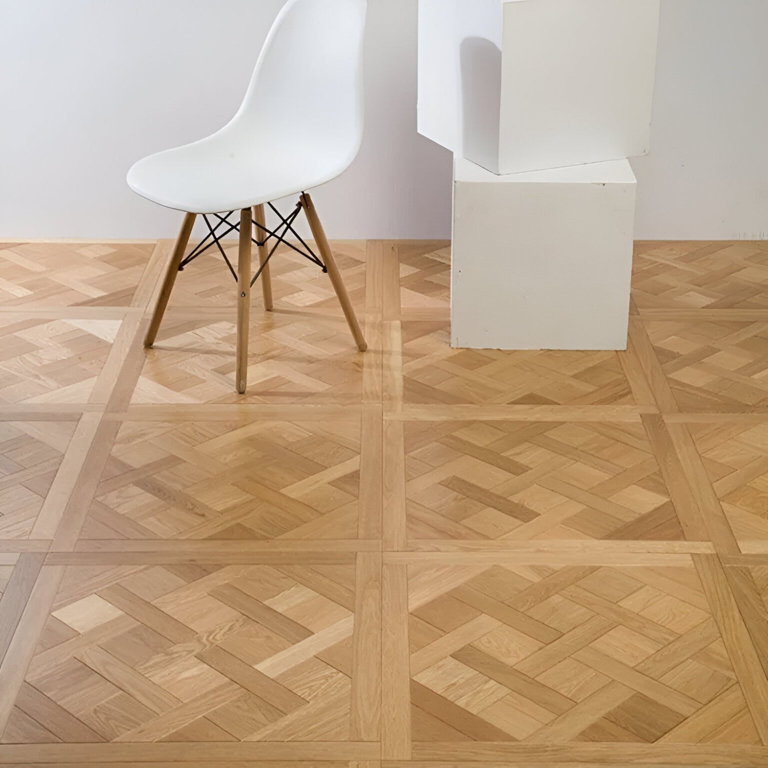 Versailles Caramel Oak Parquet Flooring 18x18 inch with rich caramel oak finish, durable solid wood surface, featuring elegant Versailles-style parquet pattern, ideal for luxurious interiors, living spaces, and premium commercial flooring applications

