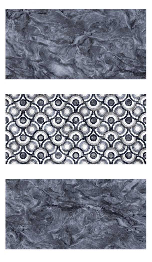 Volcano Black Decor Gloss Vitrified Tile 24x48 Inch – Geometric wall tile in black, white, and grey tones


