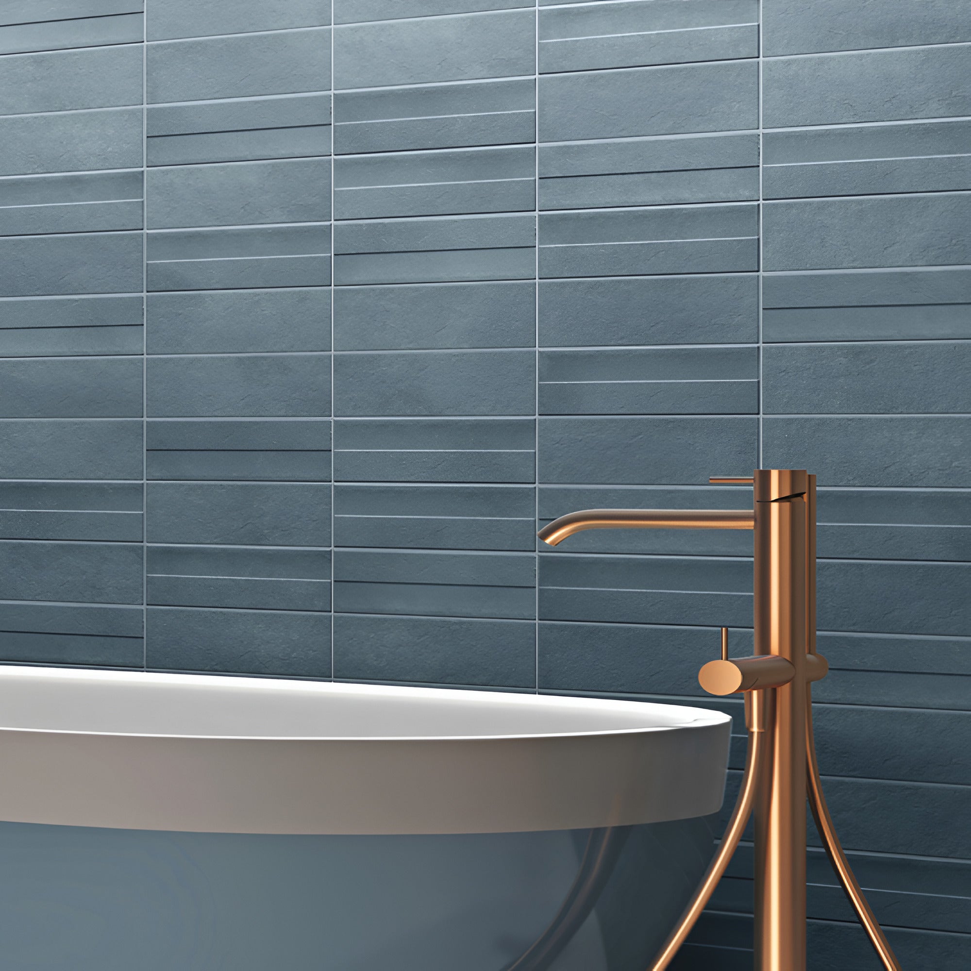 Wave Lagoon Subway Tile 3×9 inch ceramic wall tile featuring a soft lagoon shade with a matt finish, installed on a modern interior wall to create a calm, elegant, and contemporary surface with subtle texture and refined visual depth.