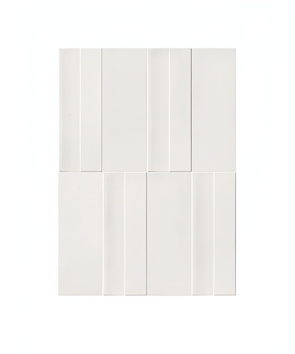 Wave Pearl subway wall tile in 3×9 inch size featuring a soft wave textured surface with a smooth matt finish, installed on an interior wall, showcasing its elegant pearl tone, subtle depth, and refined ceramic craftsmanship suitable for modern kitchen and bathroom spaces.