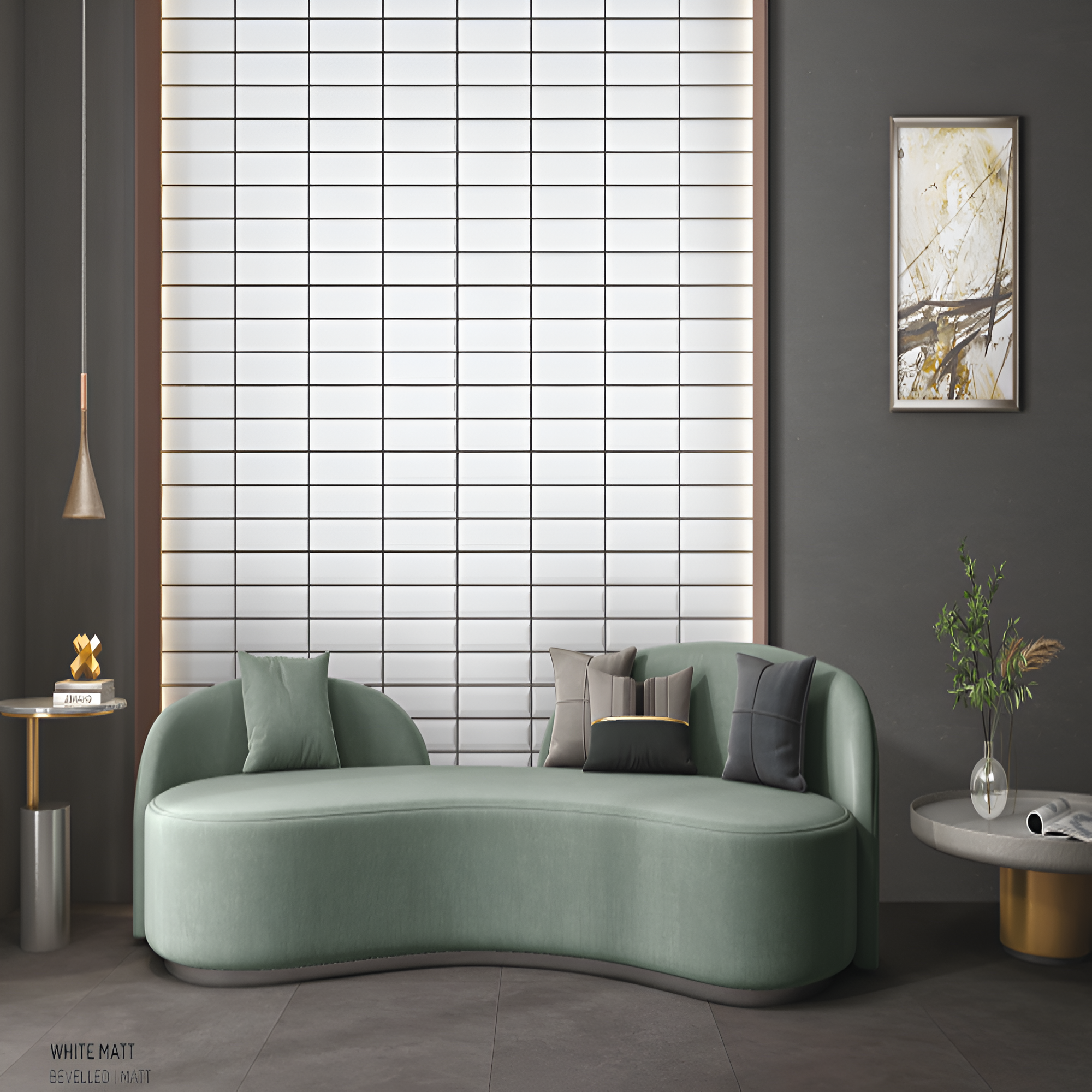 White Bevelled Subway Tile 3x12 inch ceramic matte wall tile with subway design.